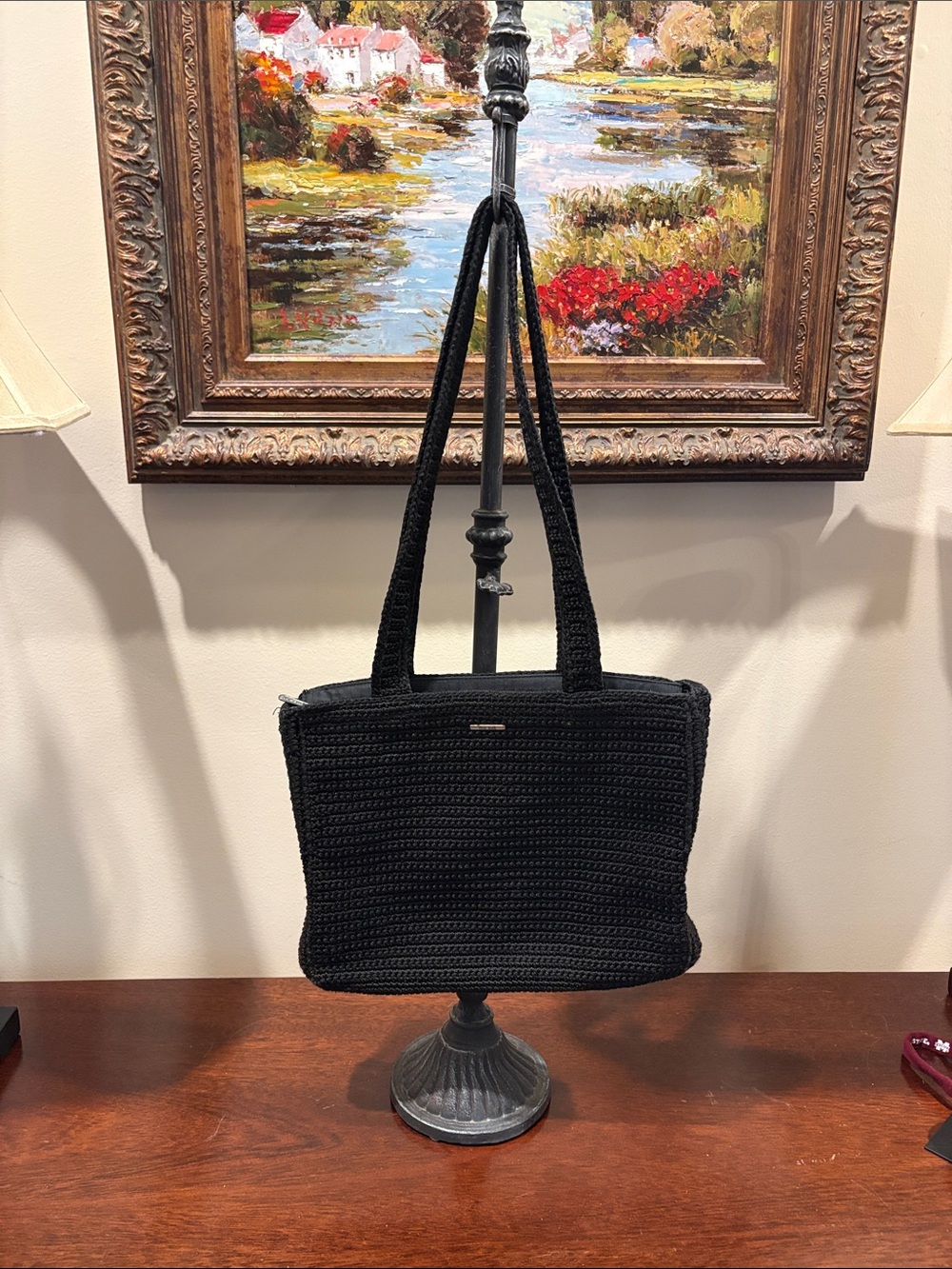 The Sak Black Crochet Tote Purse with Long Straps